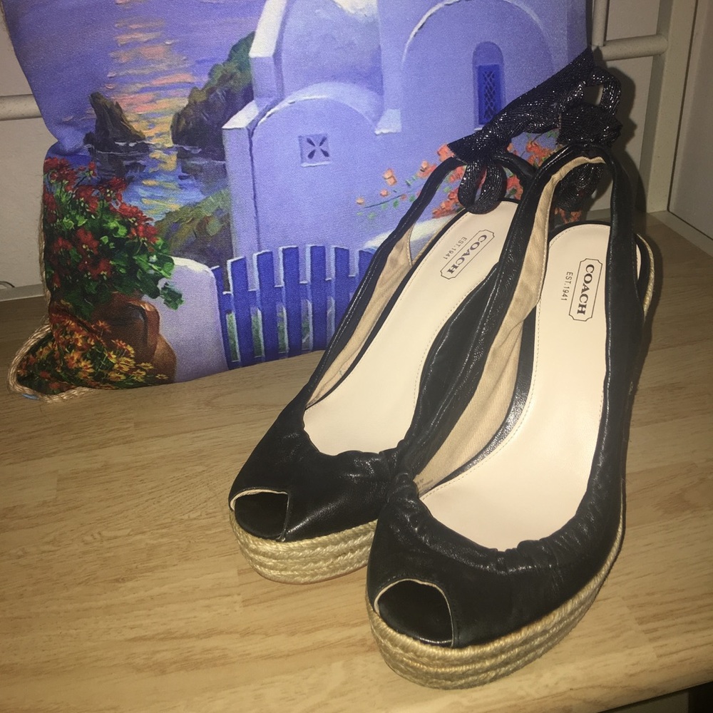 Coach black leather wedge shoes